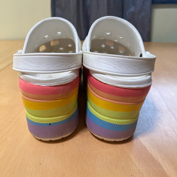 Crocs Unisex Women’s 7.5 Men’s 6 - White / Multi Crocband Platform Rainbow Clogs - Picture 4 of 5